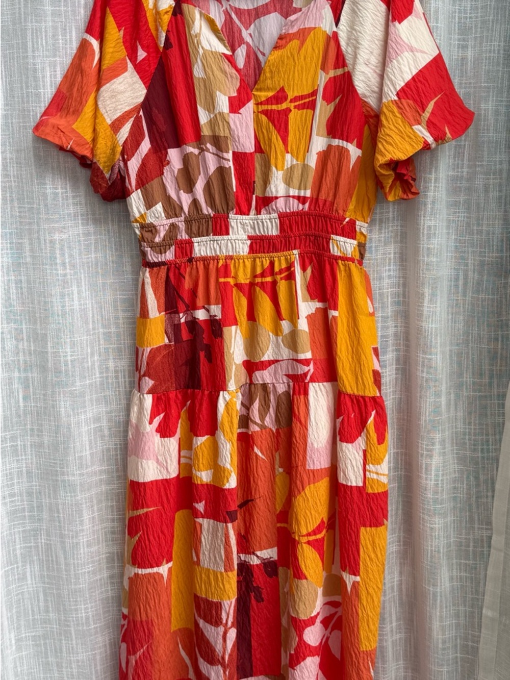 Women's Red & Orange Abstract Midi Dress